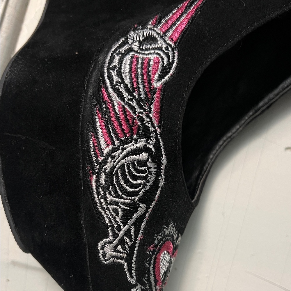 Too Fast Black and Pink Heart Embellished Heels - Picture 3 of 12